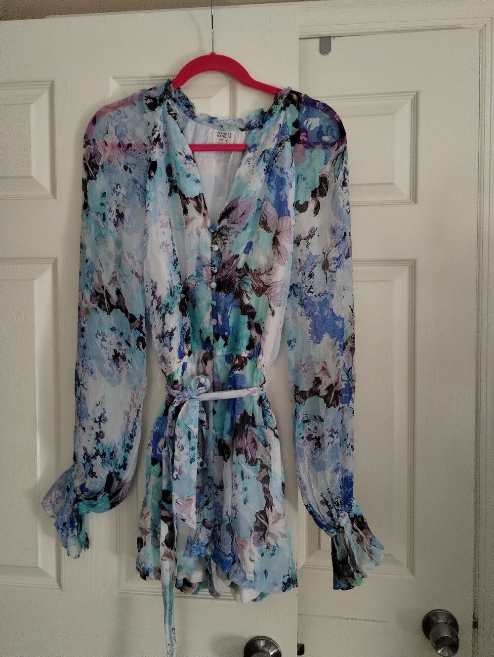 HEMANT & NANDITA Teien Romper in Aqua Blue Floral Print Long Sleeve Medium - Picture 4 of 7
